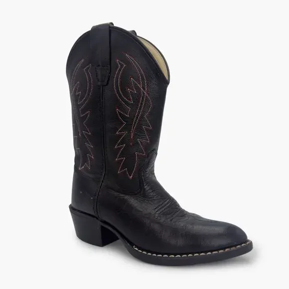 OLD WEST Jama 8110 Unisex Kids J Toe Leather Cowboy Boots (Black | Size 13/1) - Picture 1 of 8